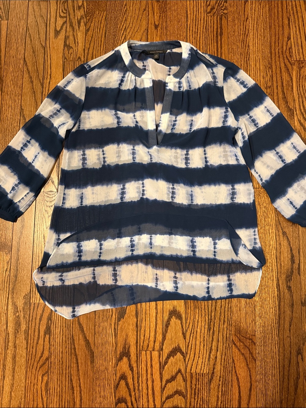 Banana Republic Navy and White Striped Tie-Dye Blouse